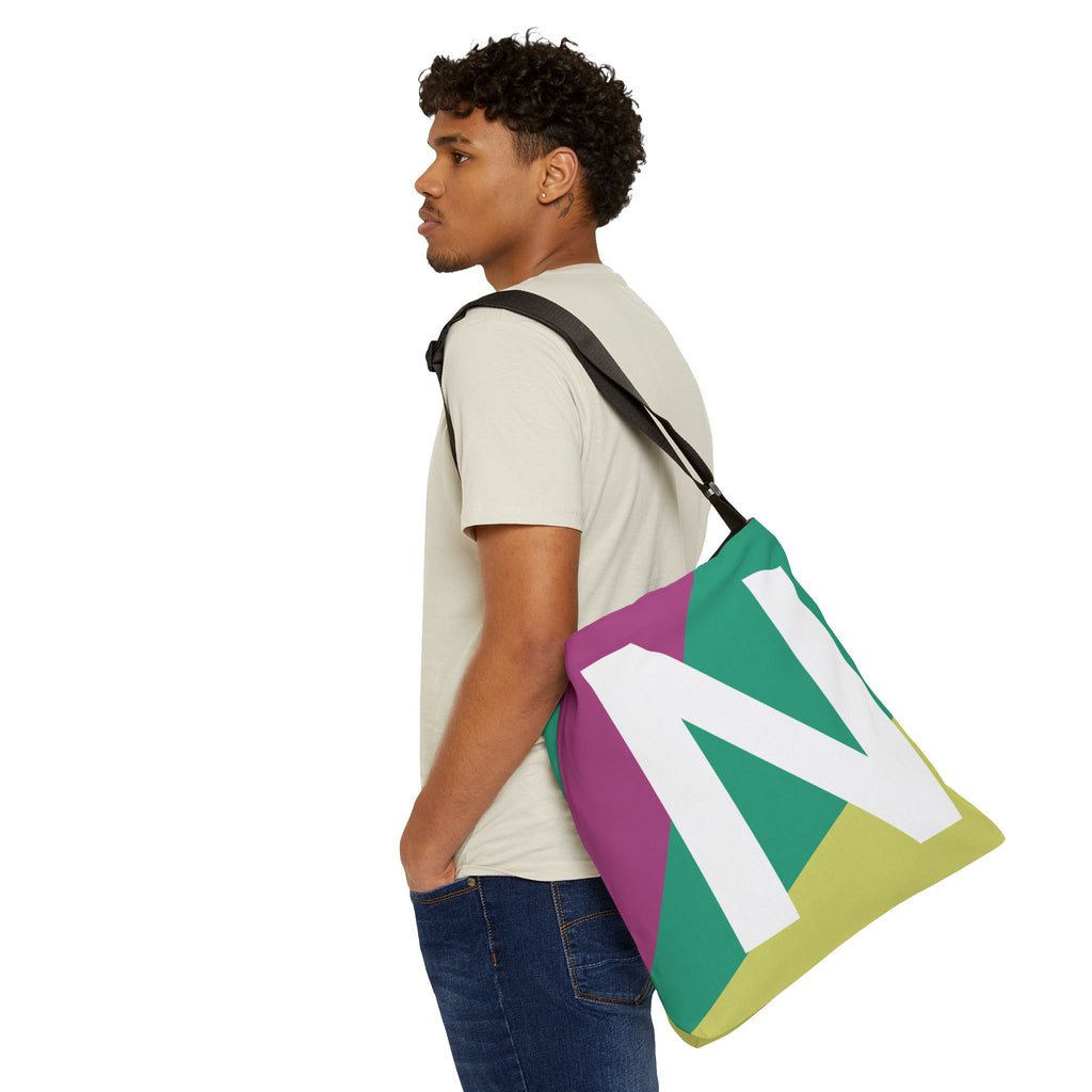 Initial Letter 'N' Colorblock Adjustable Tote Bag — Monogram Alphabet Shoulder Bag