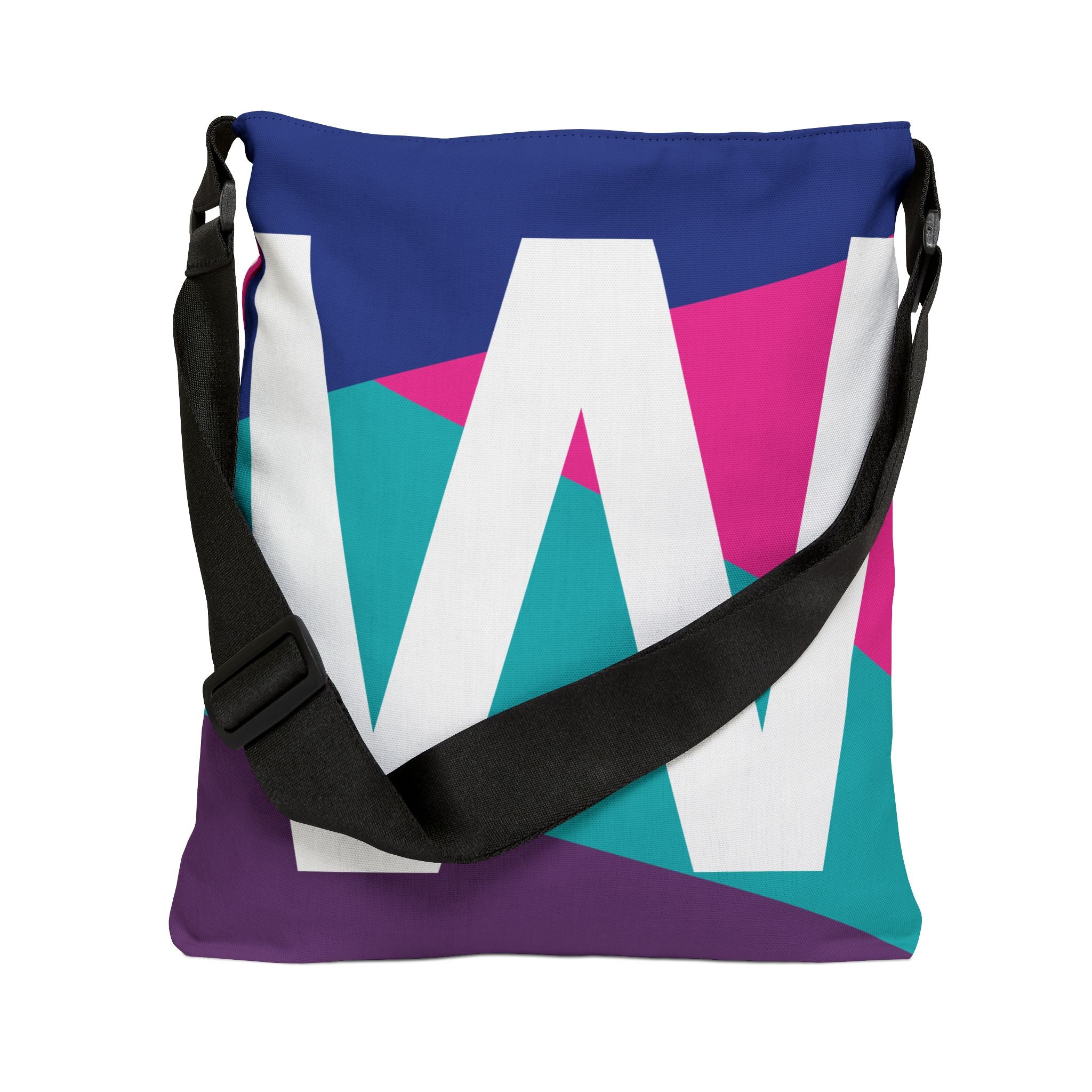 Initial Letter 'W' Colorblock Adjustable Tote Bag — Monogram Alphabet Shoulder Bag