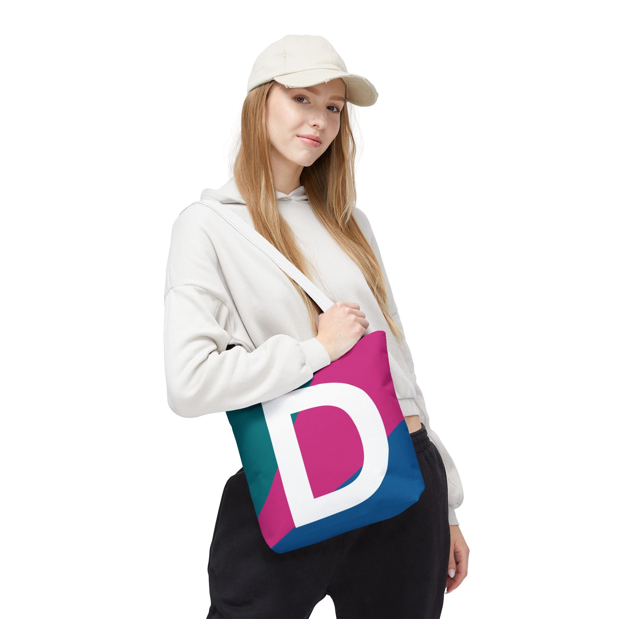 Monogram 'D' Colorblock Tote Bag — Personalized Initial D Shoulder Tote