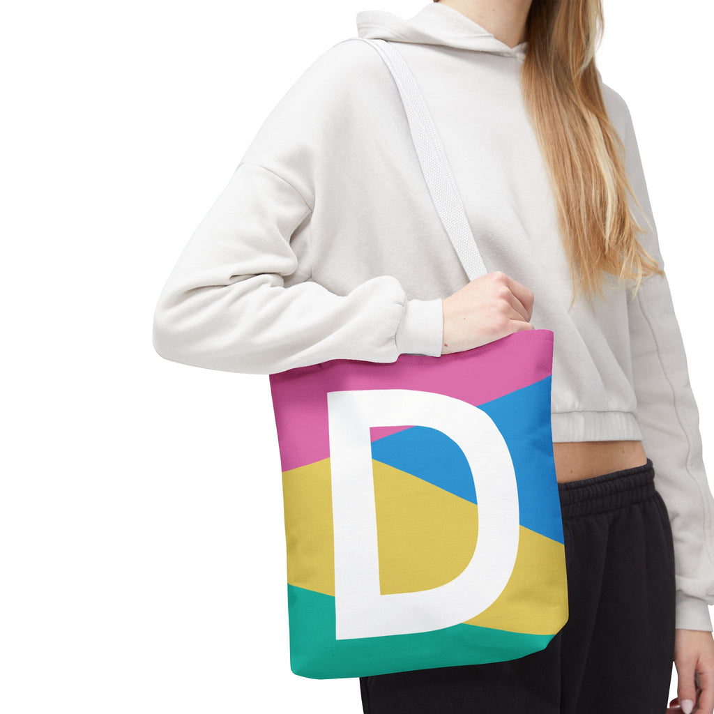 Monogram 'D' Colorblock Tote Bag — Personalized Initial D Shoulder Tote