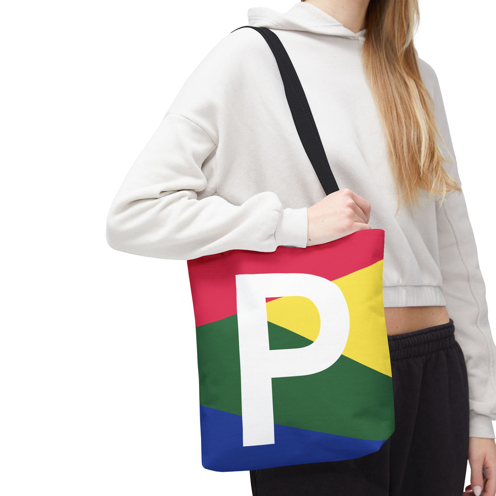 Monogram 'P' Colorblock Tote Bag — Personalized Initial P Shoulder Tote
