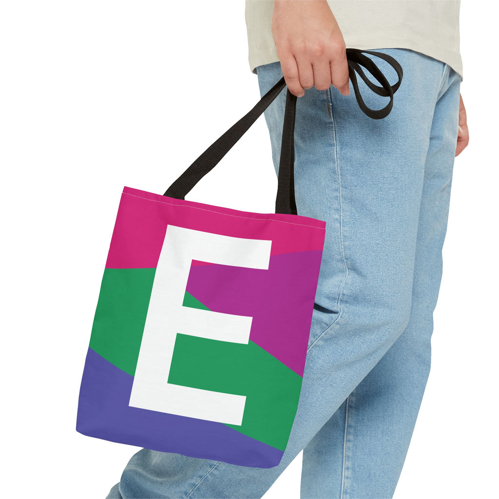 Monogram 'E' Colorblock Tote Bag — Personalized Initial E Shoulder Tote