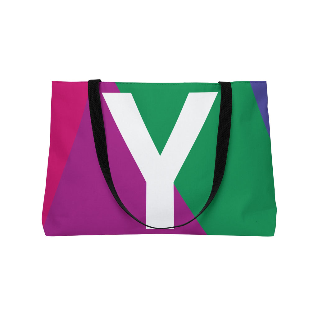 Personalized 'Y' Colorblock Tote Bag — Monogram Weekender Tote