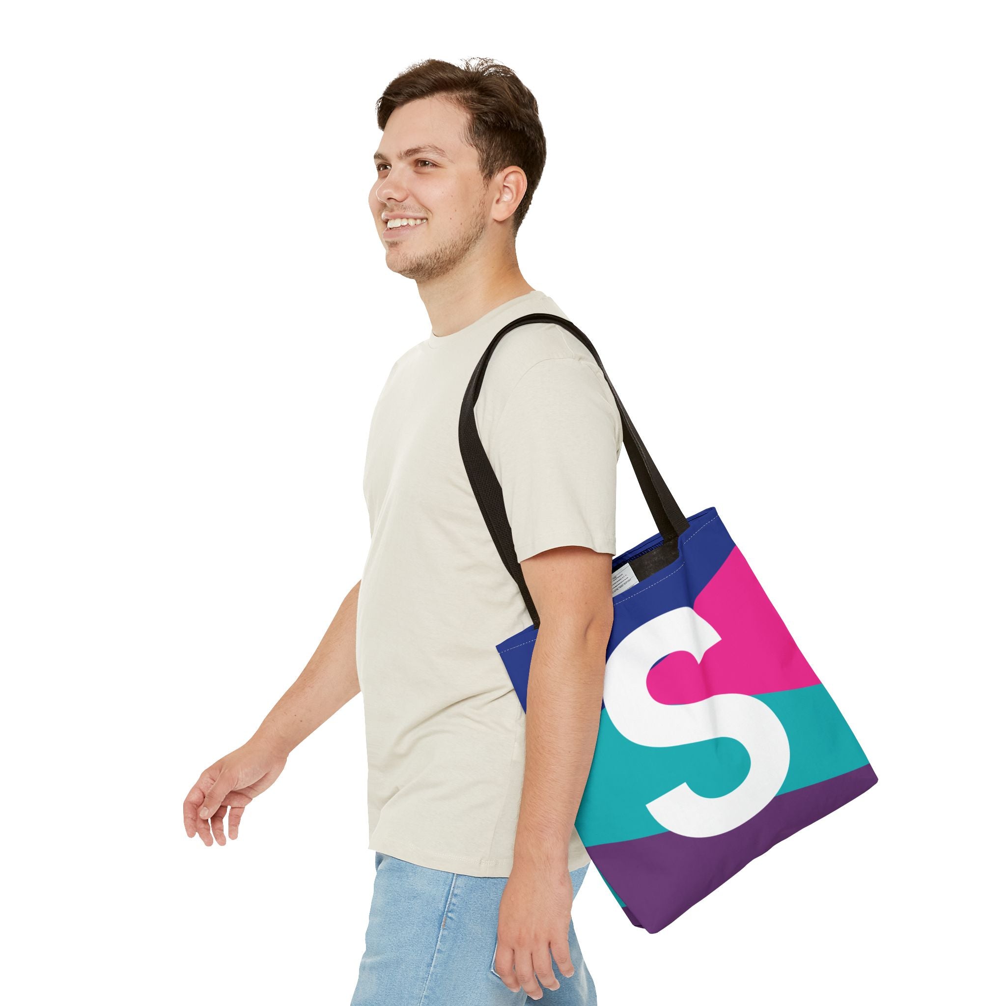 Monogram 'S' Colorblock Tote Bag — Personalized Initial S Shoulder Tote