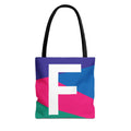 Monogram 'F' Colorblock Tote Bag — Personalized Initial F Shoulder Tote