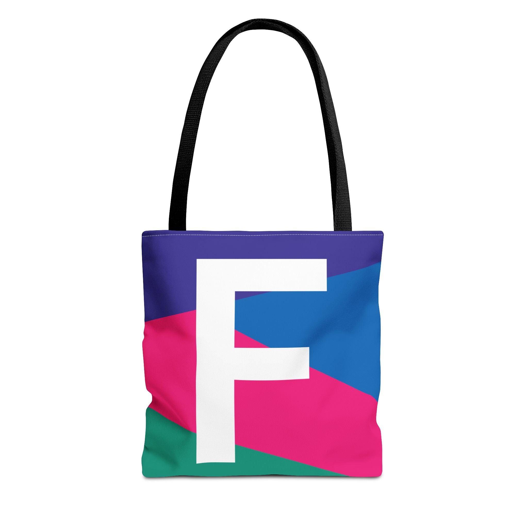 Monogram 'F' Colorblock Tote Bag — Personalized Initial F Shoulder Tote