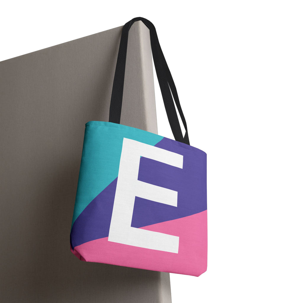 Monogram 'E' Colorblock Tote Bag — Personalized Initial E Shoulder Tote