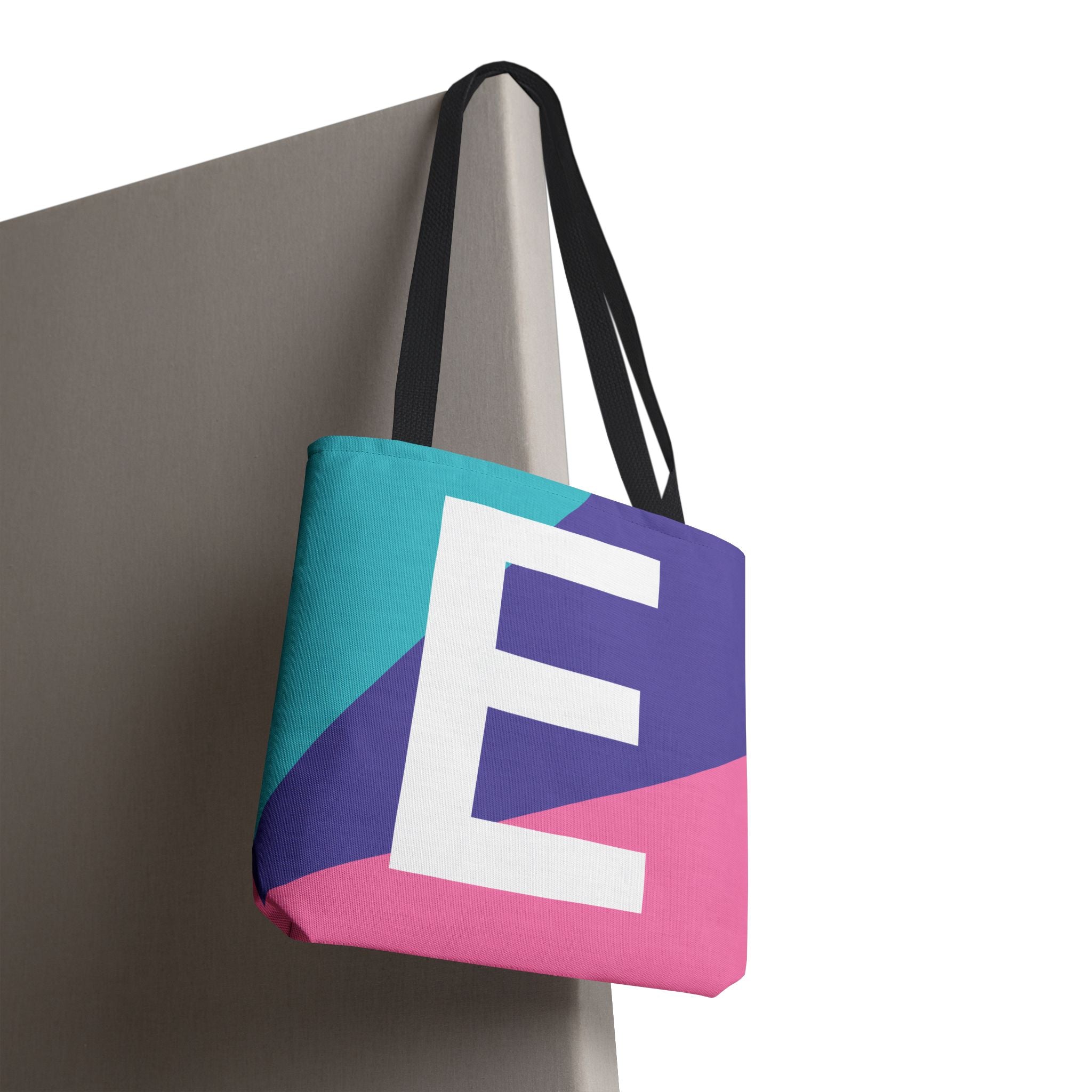 Monogram 'E' Colorblock Tote Bag — Personalized Initial E Shoulder Tote