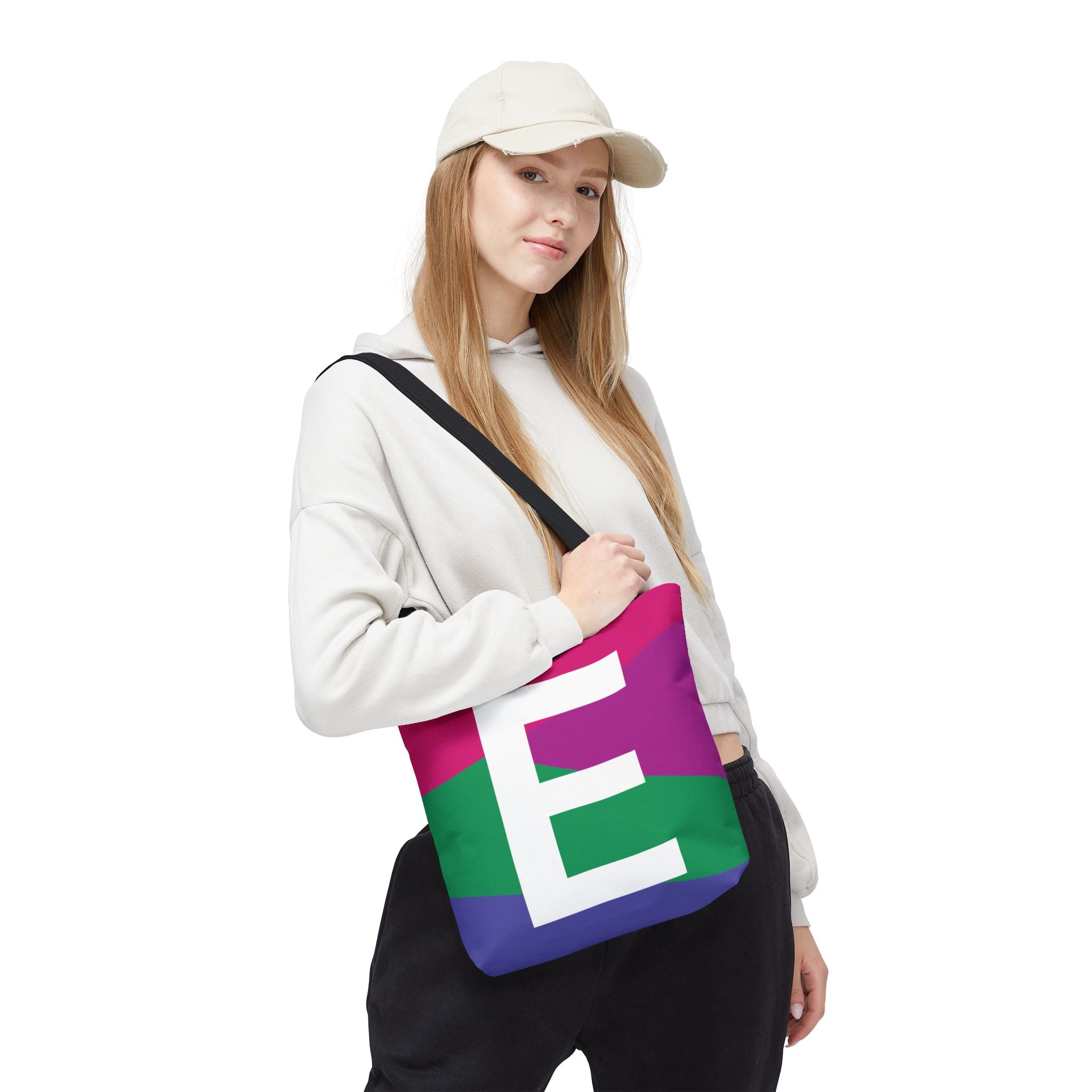 Monogram 'E' Colorblock Tote Bag — Personalized Initial E Shoulder Tote