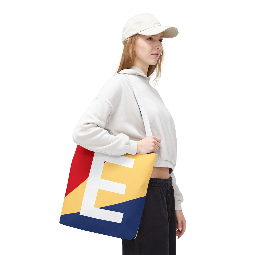 Monogram 'E' Colorblock Tote Bag — Personalized Initial E Shoulder Tote
