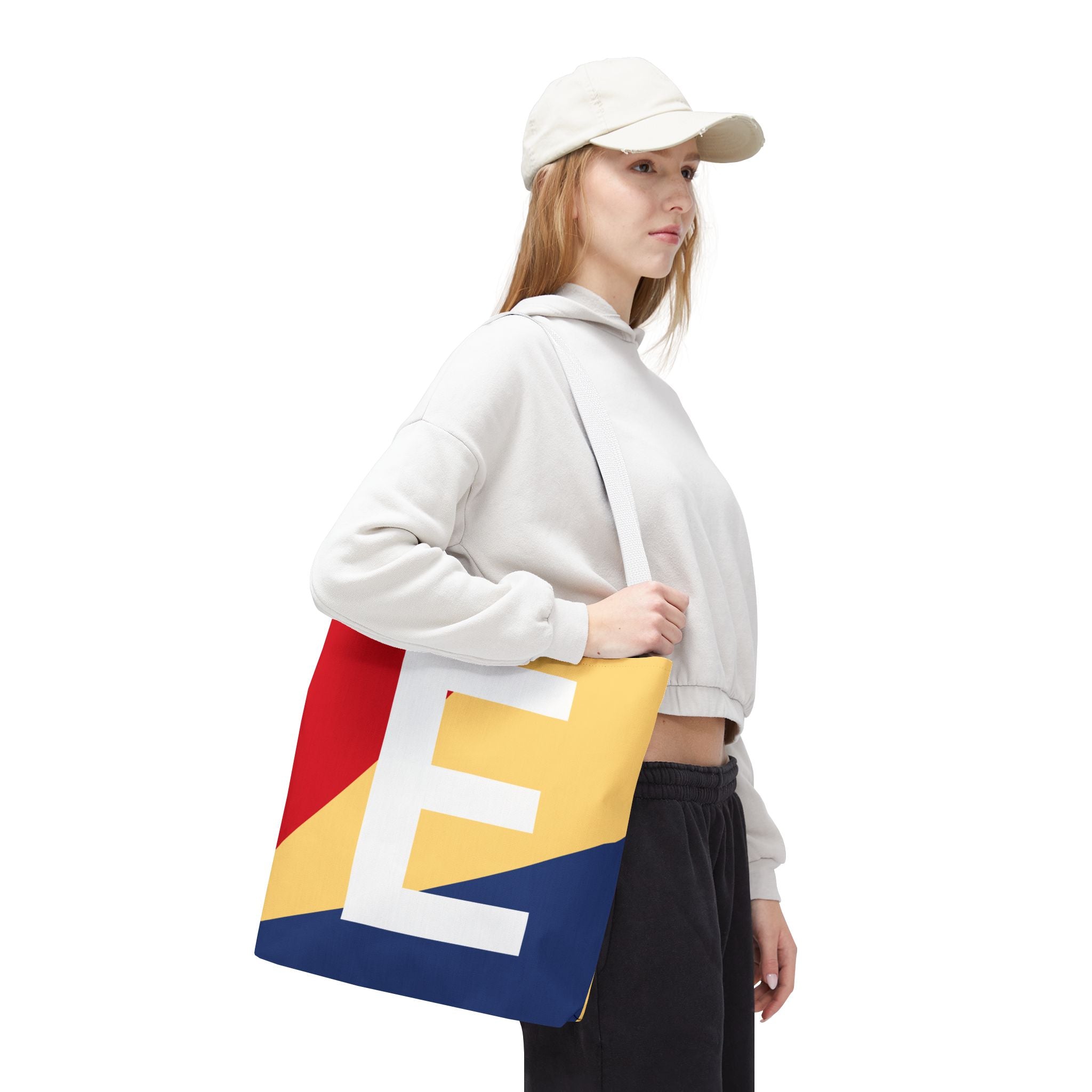 Monogram 'E' Colorblock Tote Bag — Personalized Initial E Shoulder Tote