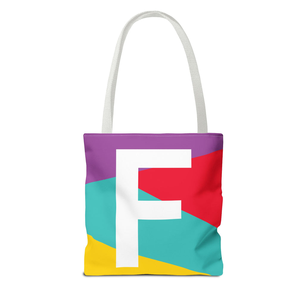 Monogram 'F' Colorblock Tote Bag — Personalized Initial F Shoulder Tote