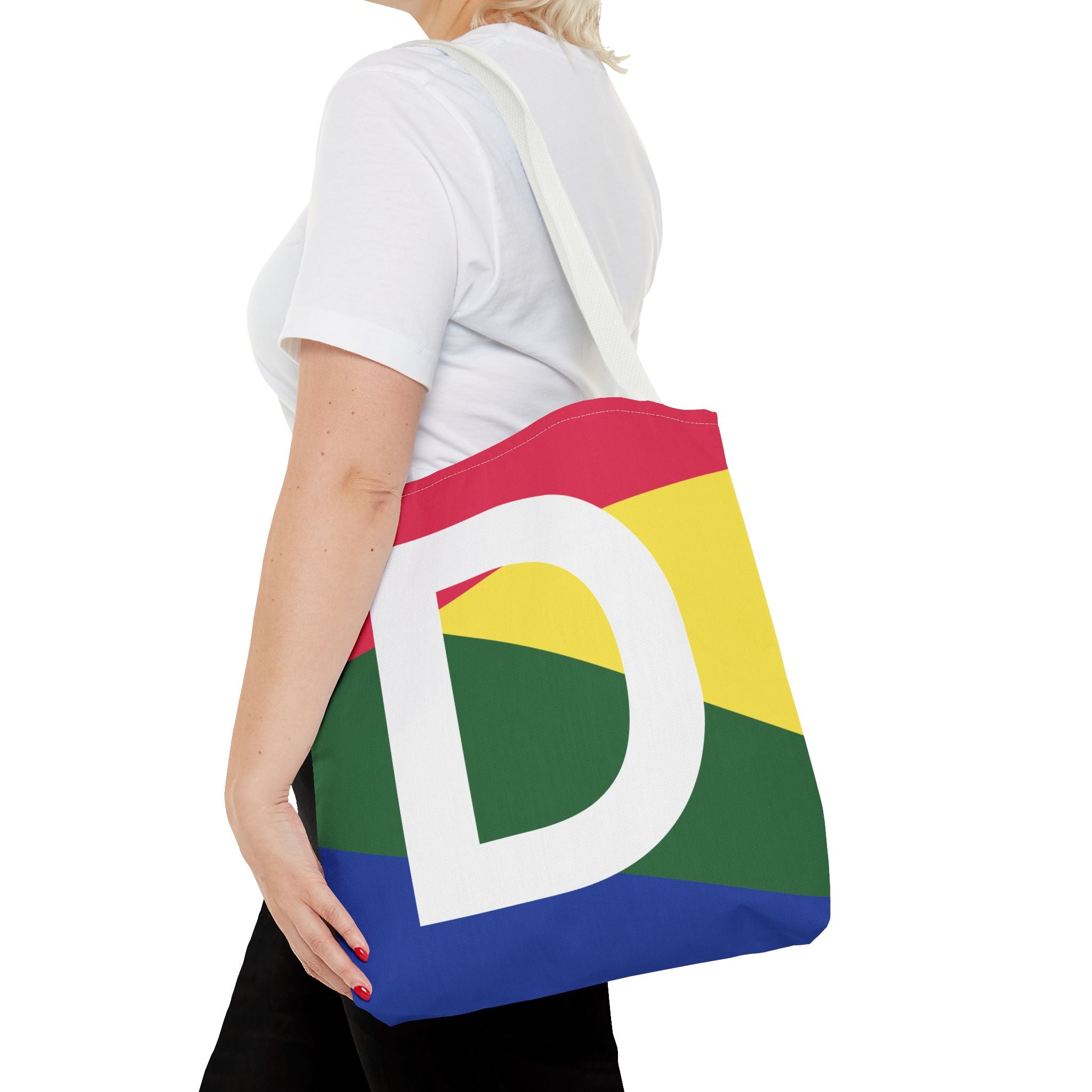 Monogram 'D' Colorblock Tote Bag — Personalized Initial D Shoulder Tote