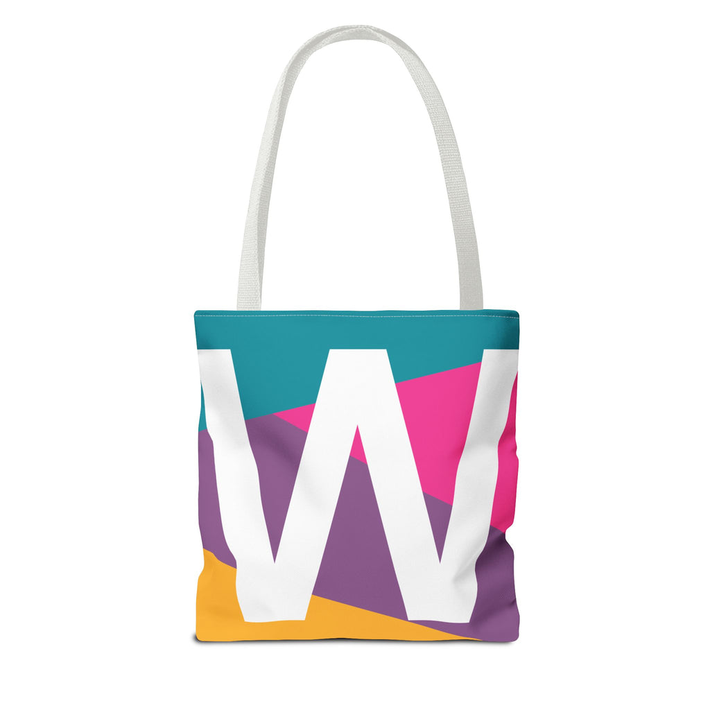 Monogram 'W' Colorblock Tote Bag — Personalized Initial W Shoulder Tote