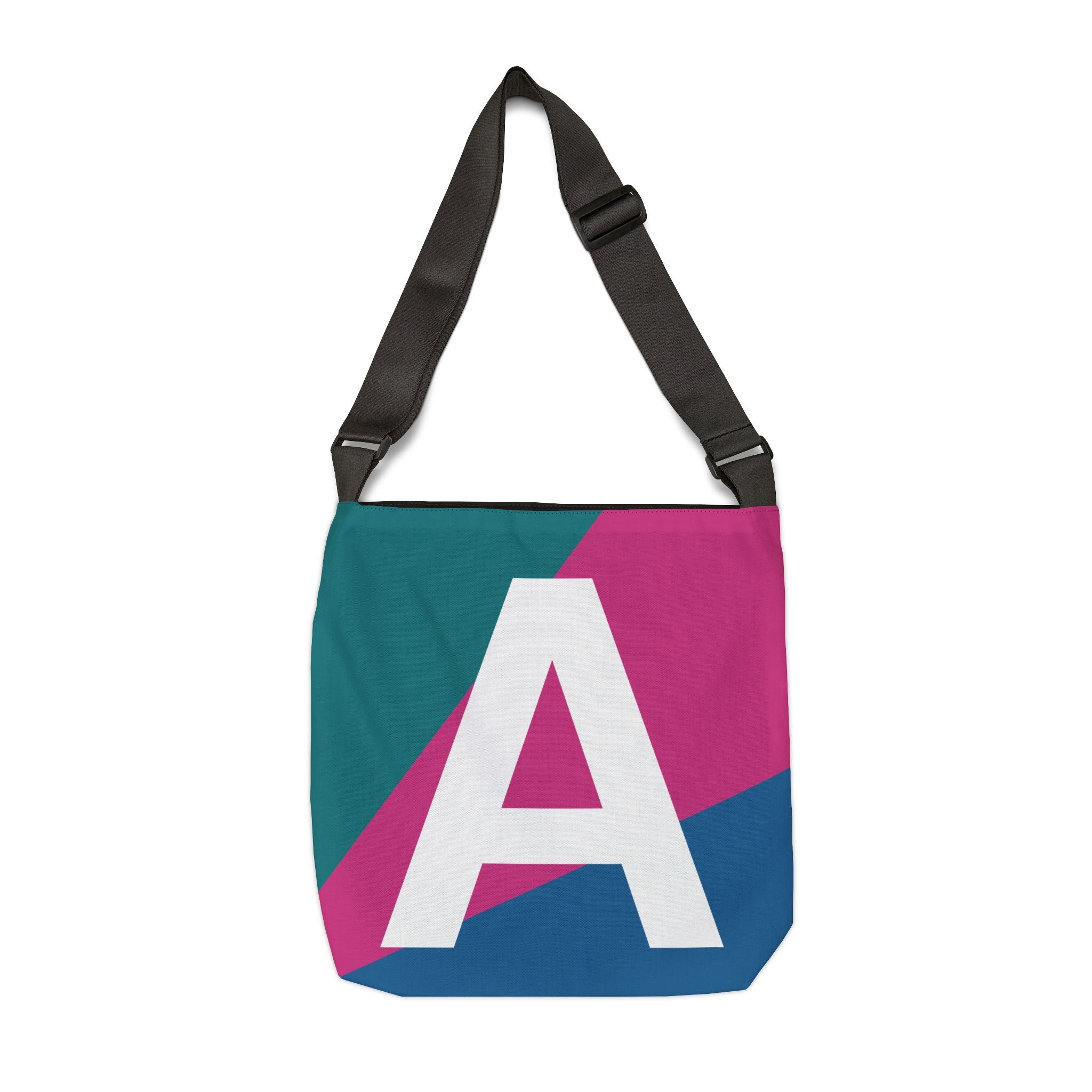 Initial Letter 'A' Colorblock Adjustable Tote Bag — Monogram Alphabet Shoulder Bag