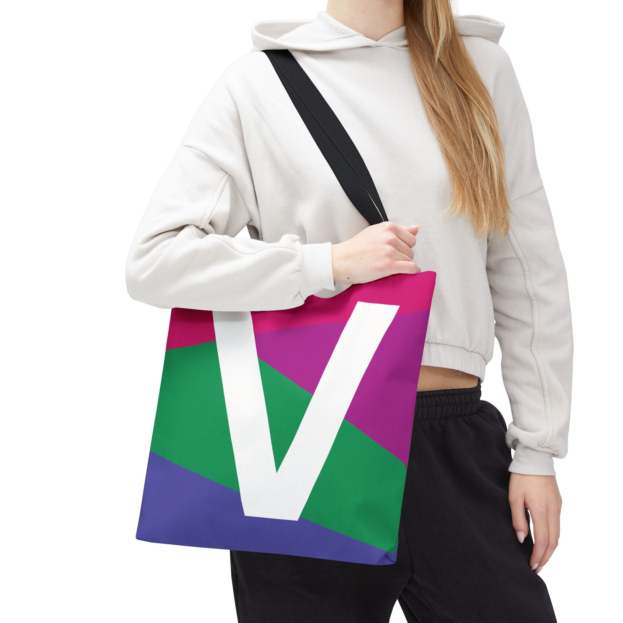 Monogram 'V' Colorblock Tote Bag — Personalized Initial V Shoulder Tote