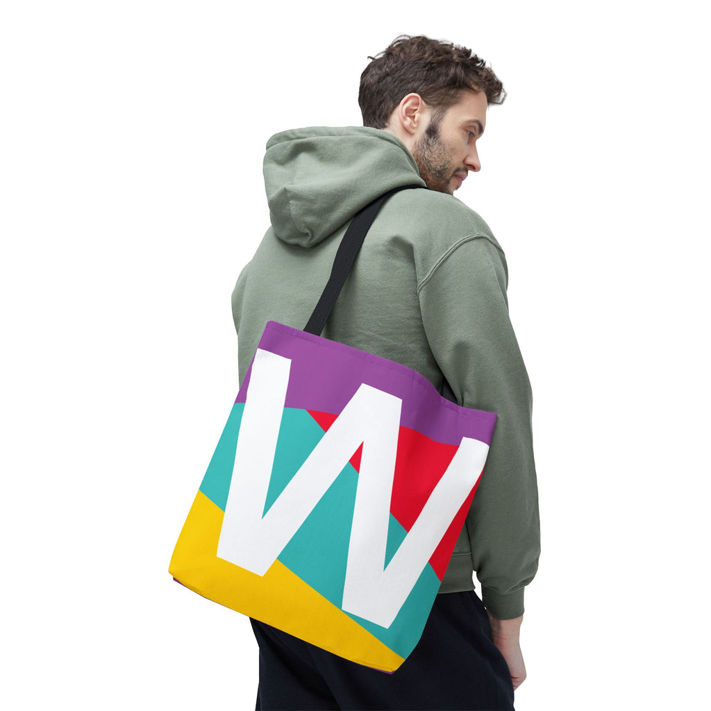 Monogram 'W' Colorblock Tote Bag — Personalized Initial W Shoulder Tote