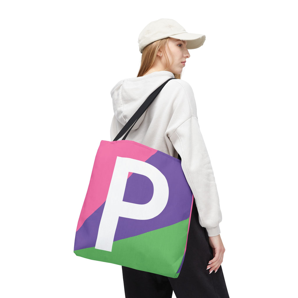 Monogram 'P' Colorblock Tote Bag — Personalized Initial P Shoulder Tote