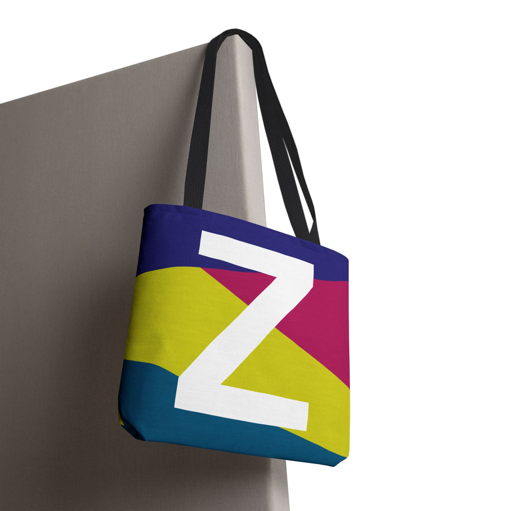 Monogram 'Z' Colorblock Tote Bag — Personalized Initial Z Shoulder Tote