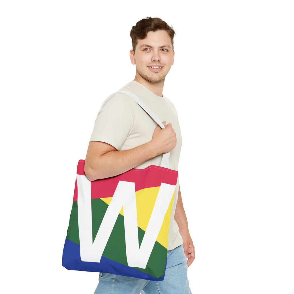 Monogram 'W' Colorblock Tote Bag — Personalized Initial W Shoulder Tote