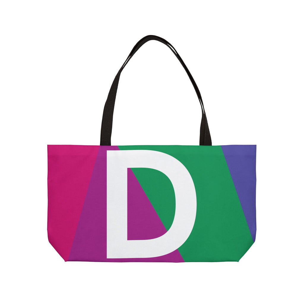 Personalized 'D' Colorblock Tote Bag — Monogram Weekender Tote