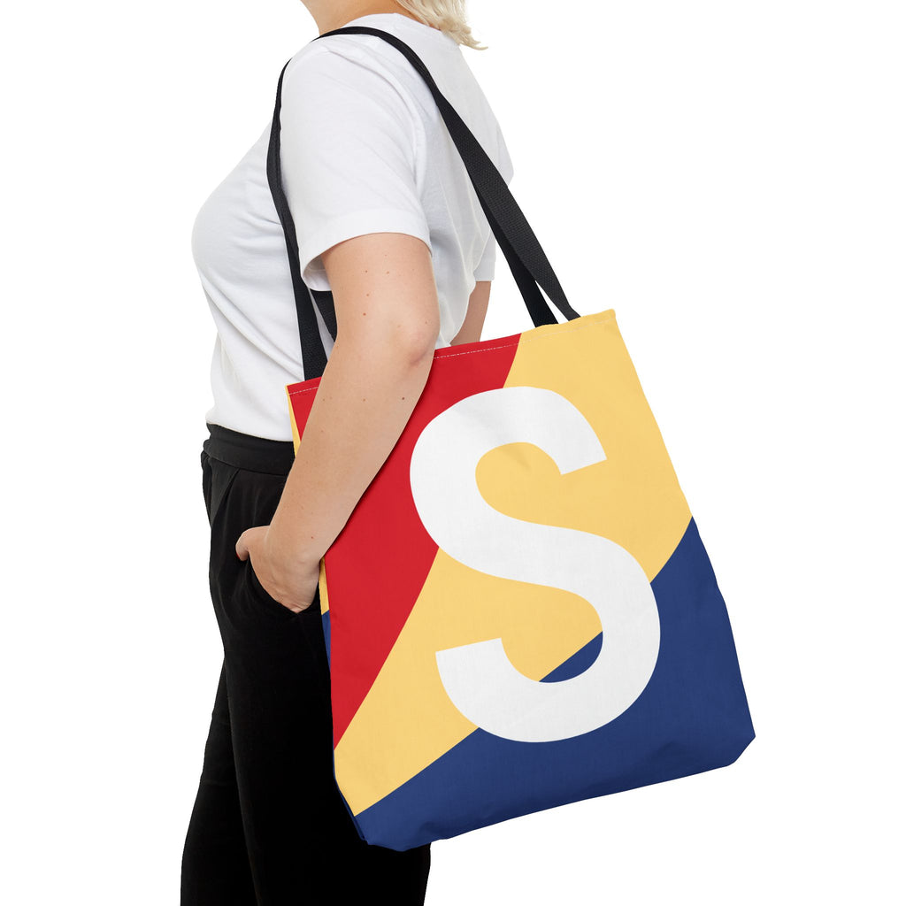 Monogram 'S' Colorblock Tote Bag — Personalized Initial S Shoulder Tote
