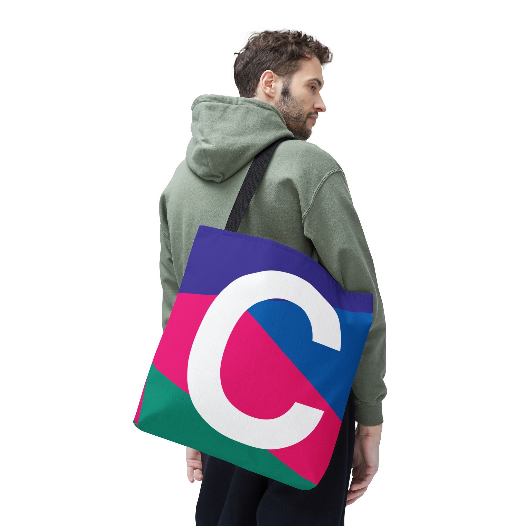 Monogram 'C' Colorblock Tote Bag — Personalized Initial C Shoulder Tote