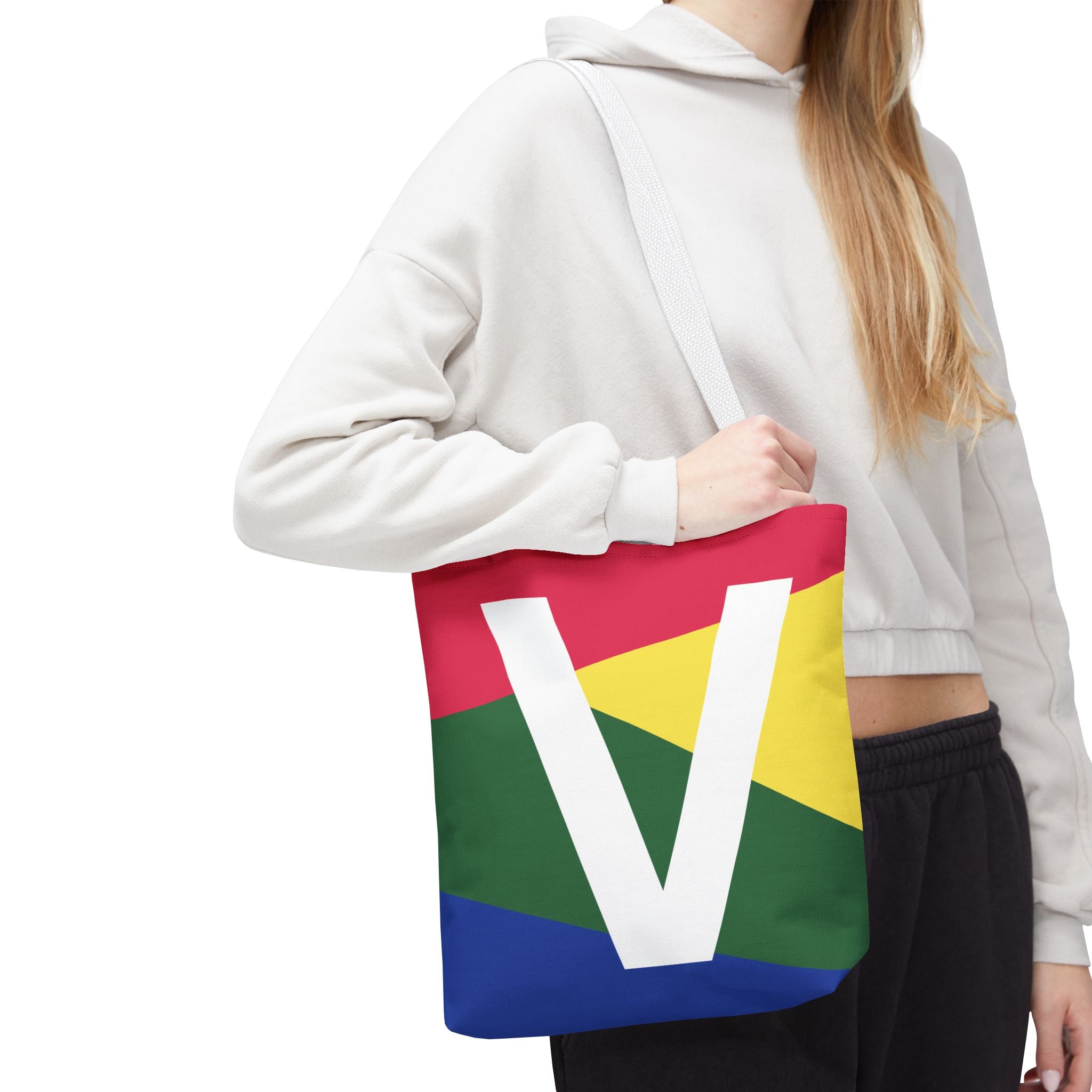 Monogram 'V' Colorblock Tote Bag — Personalized Initial V Shoulder Tote