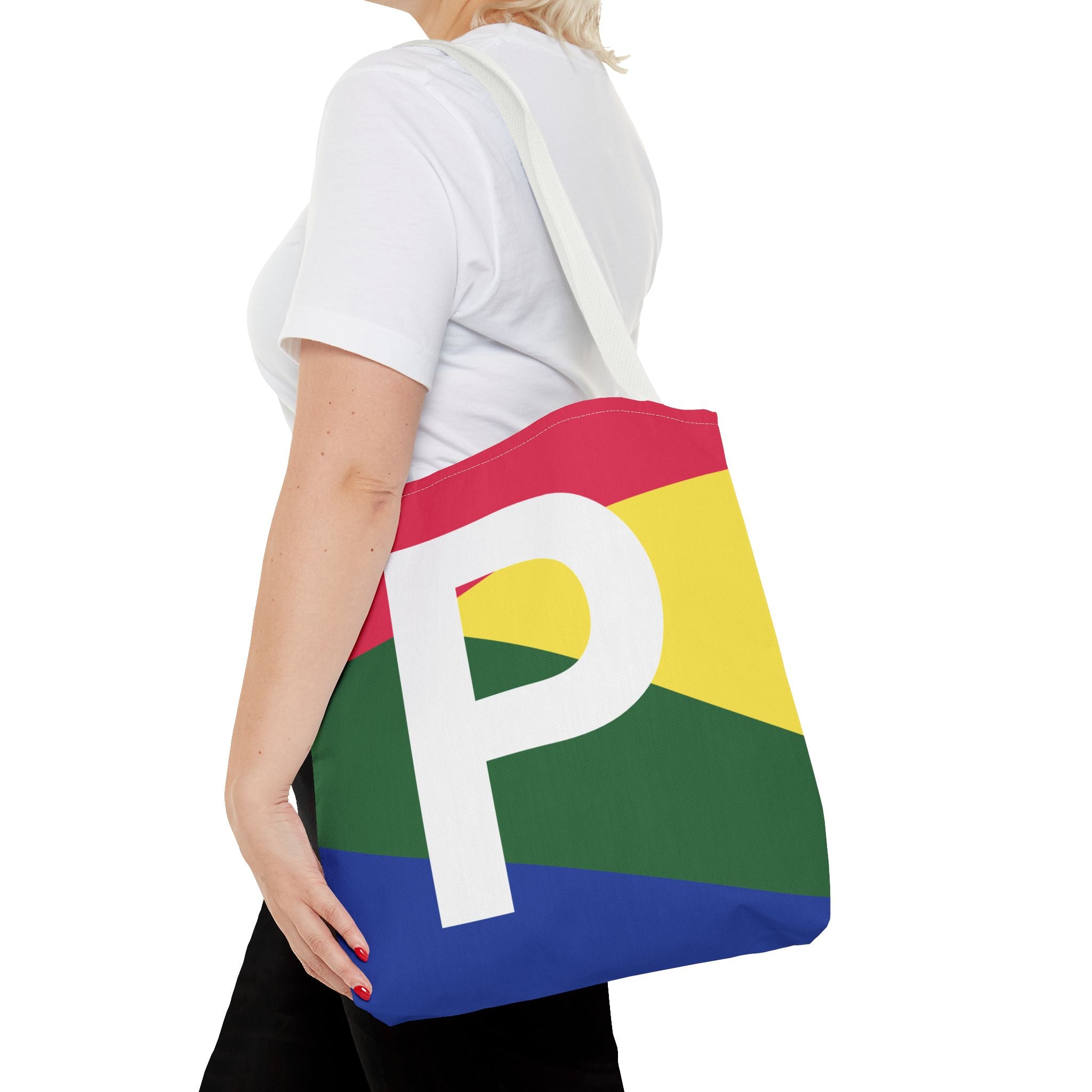Monogram 'P' Colorblock Tote Bag — Personalized Initial P Shoulder Tote