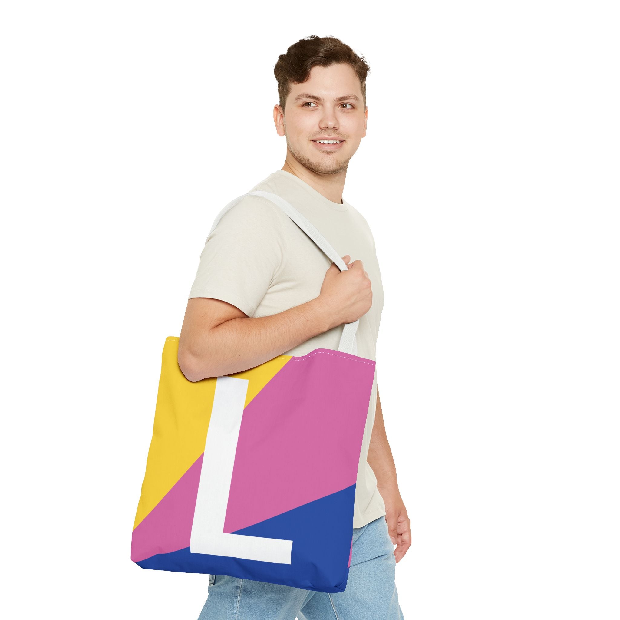 Monogram 'L' Colorblock Tote Bag — Personalized Initial L Shoulder Tote