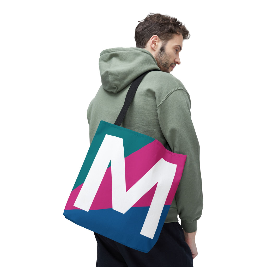 Monogram 'M' Colorblock Tote Bag — Personalized Initial M Shoulder Tote