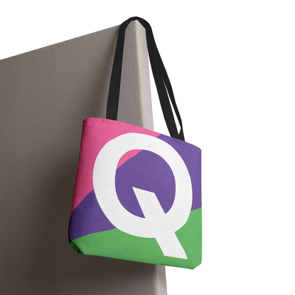 Monogram 'Q' Colorblock Tote Bag — Personalized Initial Q Shoulder Tote