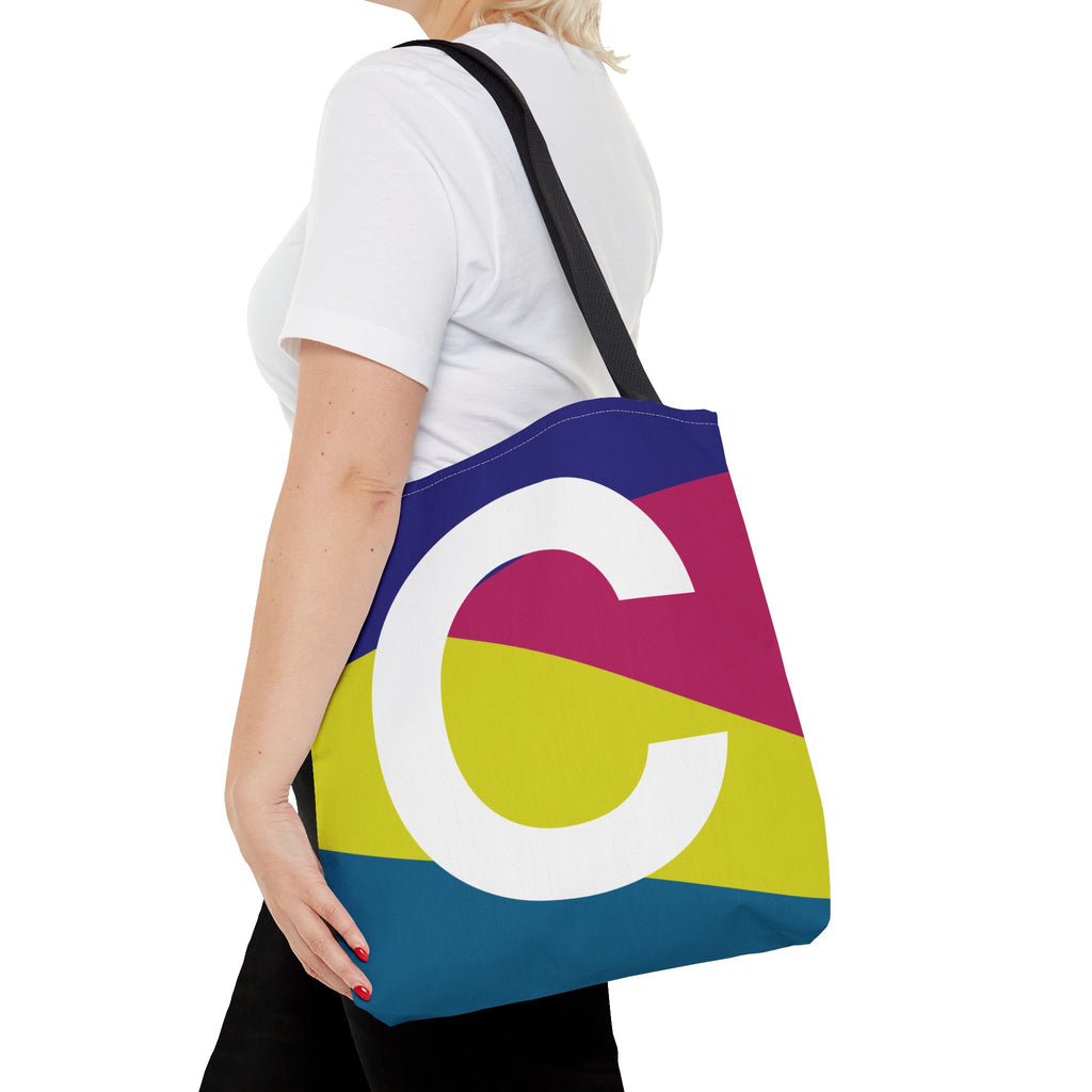 Monogram 'C' Colorblock Tote Bag — Personalized Initial C Shoulder Tote