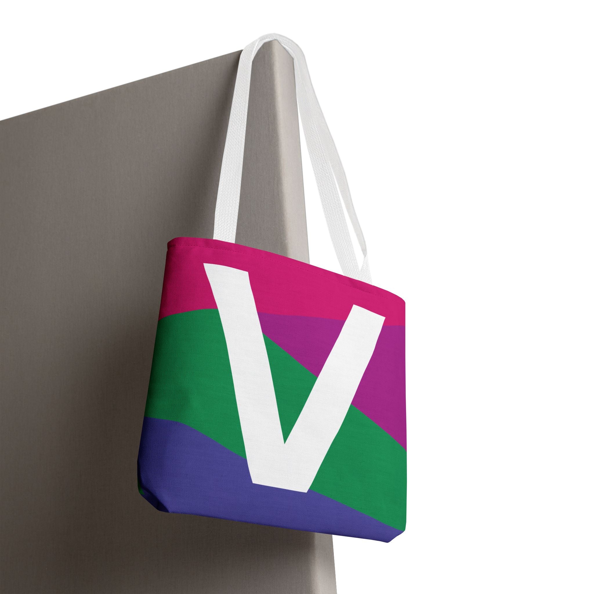 Monogram 'V' Colorblock Tote Bag — Personalized Initial V Shoulder Tote