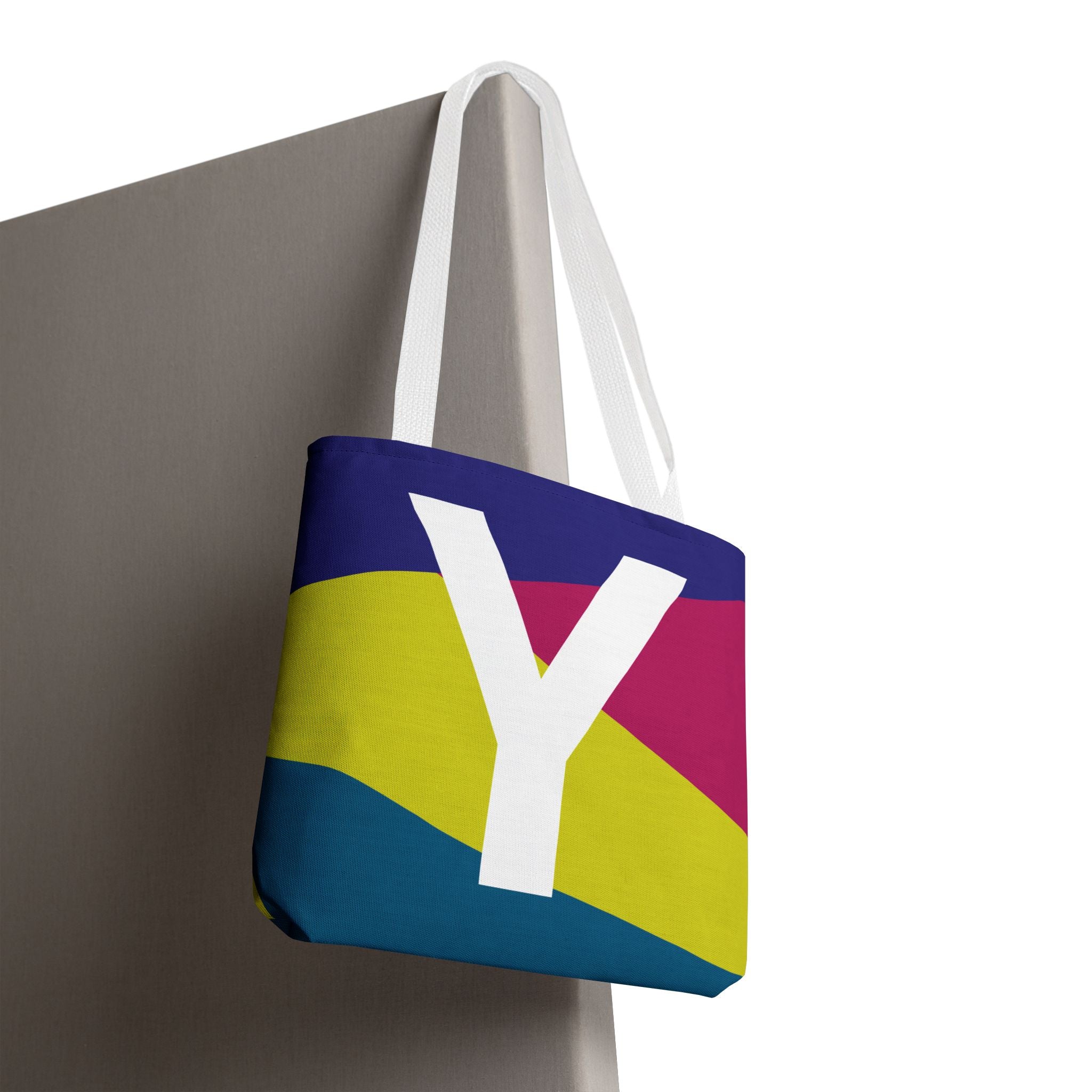 Monogram 'Y' Colorblock Tote Bag — Personalized Initial Y Shoulder Tote