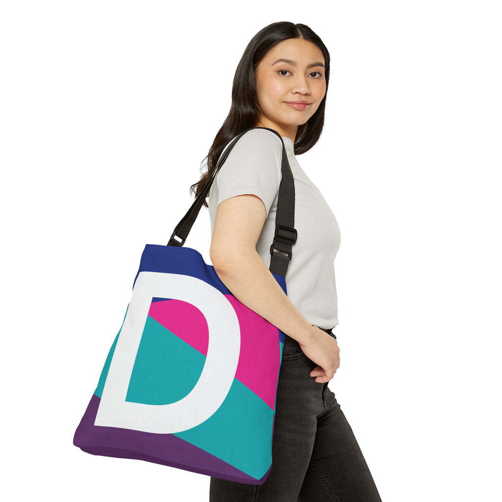Initial Letter 'D' Colorblock Adjustable Tote Bag — Monogram Alphabet Shoulder Bag
