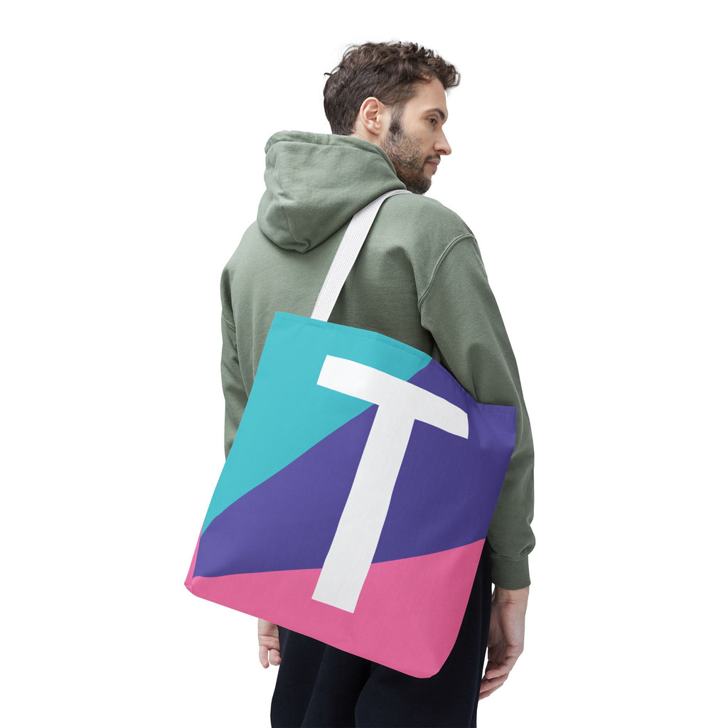 Monogram 'T' Colorblock Tote Bag — Personalized Initial T Shoulder Tote