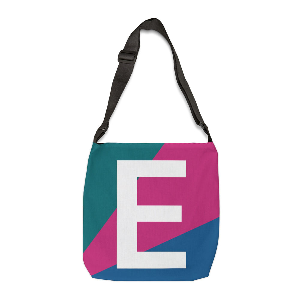 Initial Letter 'E' Colorblock Adjustable Tote Bag — Monogram Alphabet Shoulder Bag