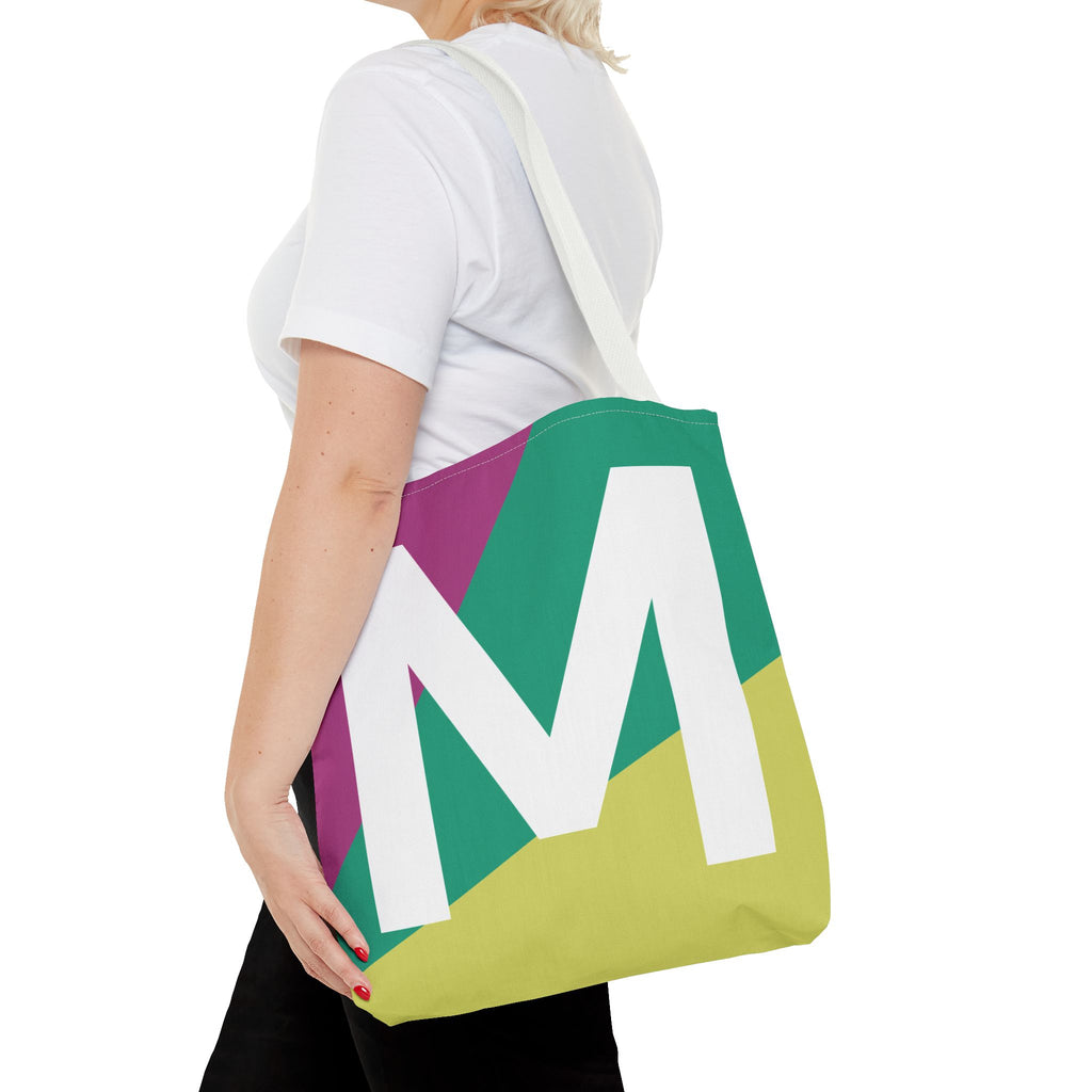Monogram 'M' Colorblock Tote Bag — Personalized Initial M Shoulder Tote