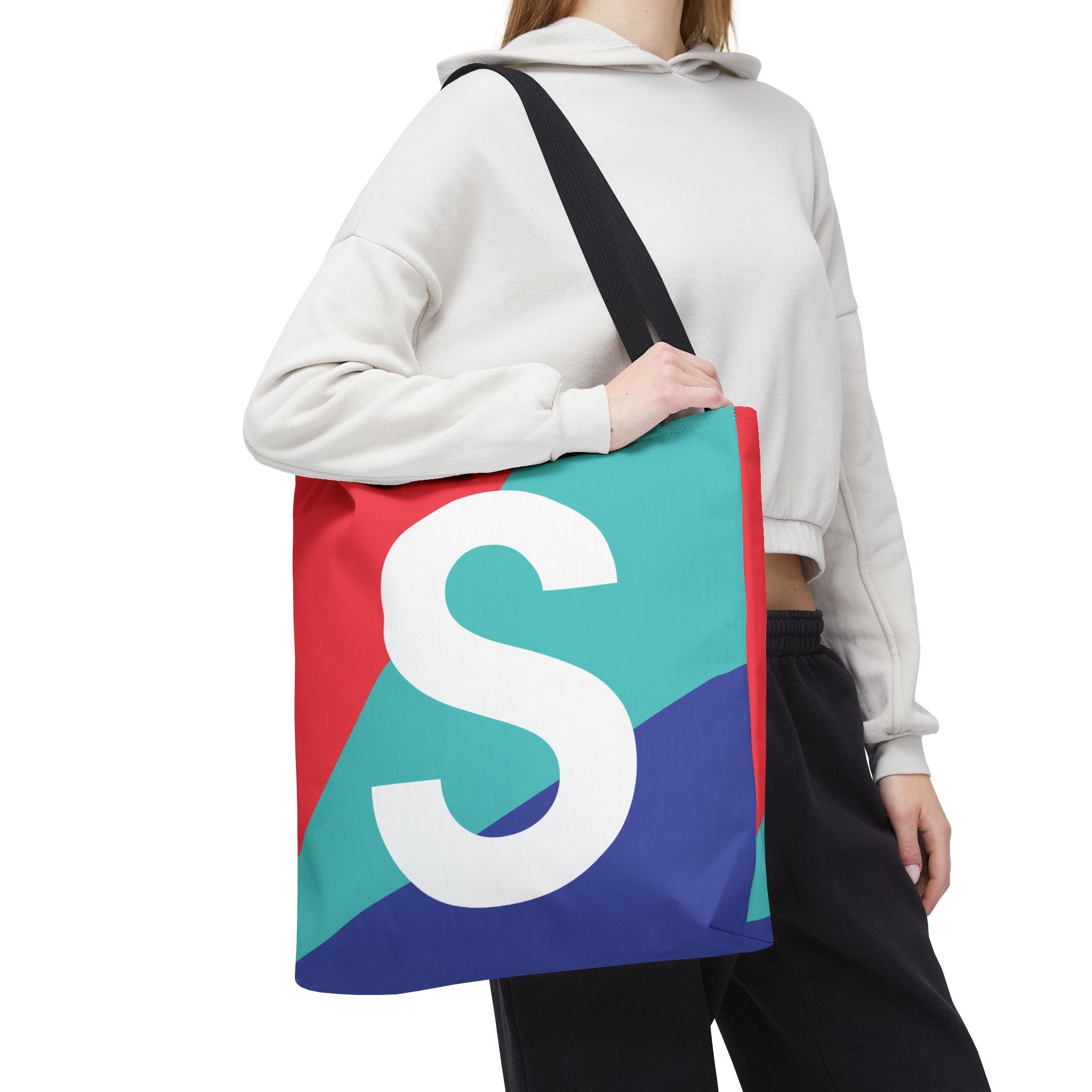 Monogram 'S' Colorblock Tote Bag — Personalized Initial S Shoulder Tote