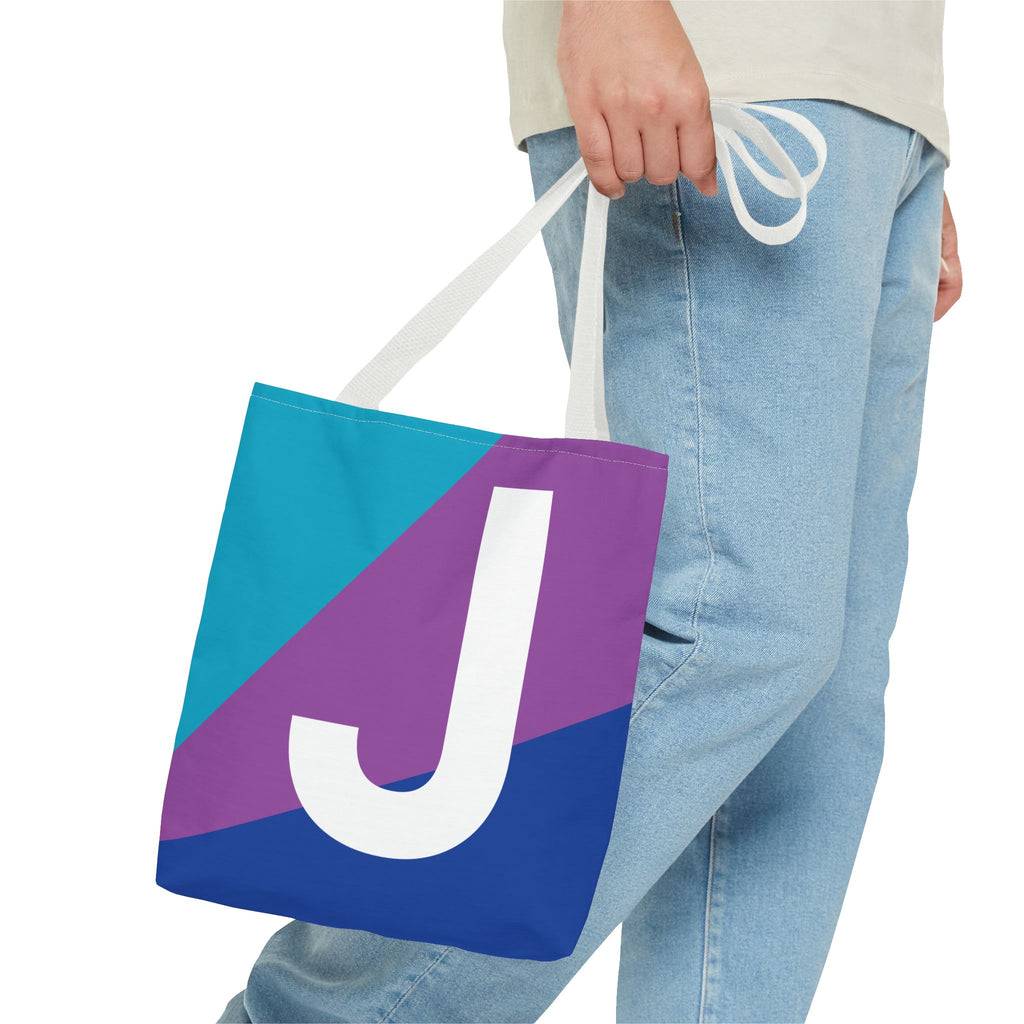 Monogram 'J' Colorblock Tote Bag — Personalized Initial J Shoulder Tote