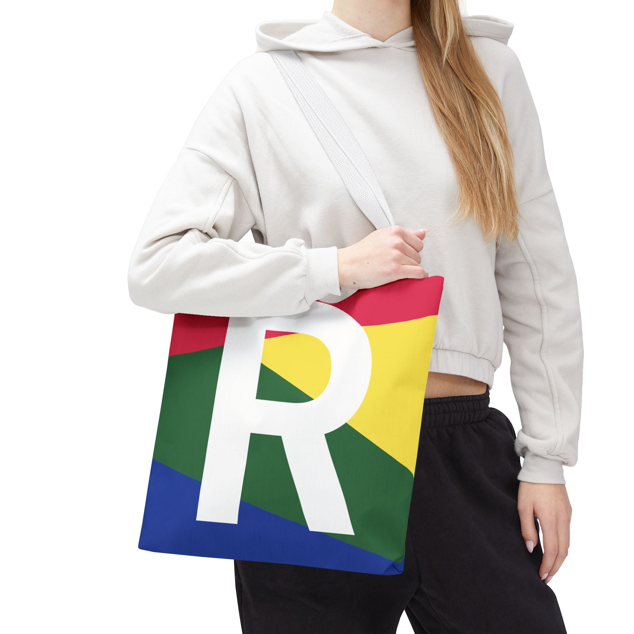 Monogram 'R' Colorblock Tote Bag — Personalized Initial R Shoulder Tote