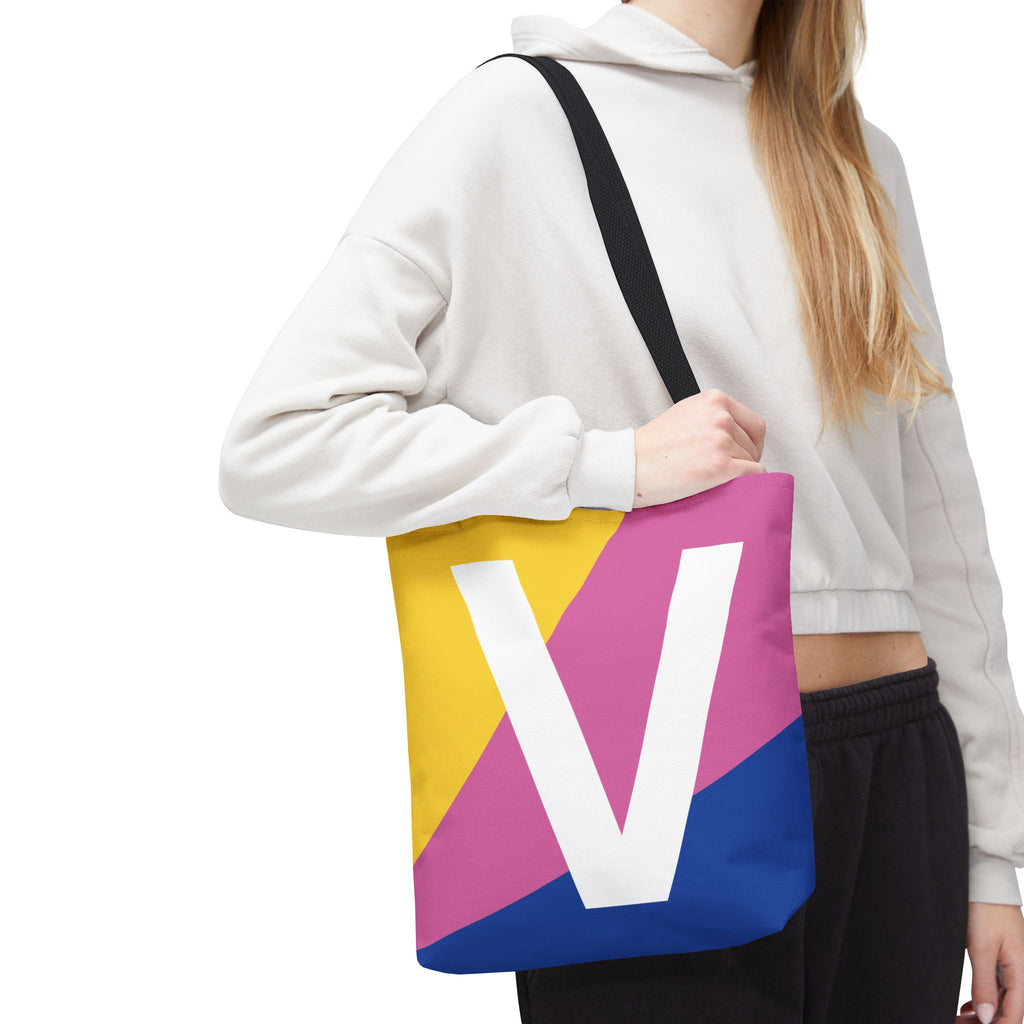 Monogram 'V' Colorblock Tote Bag — Personalized Initial V Shoulder Tote