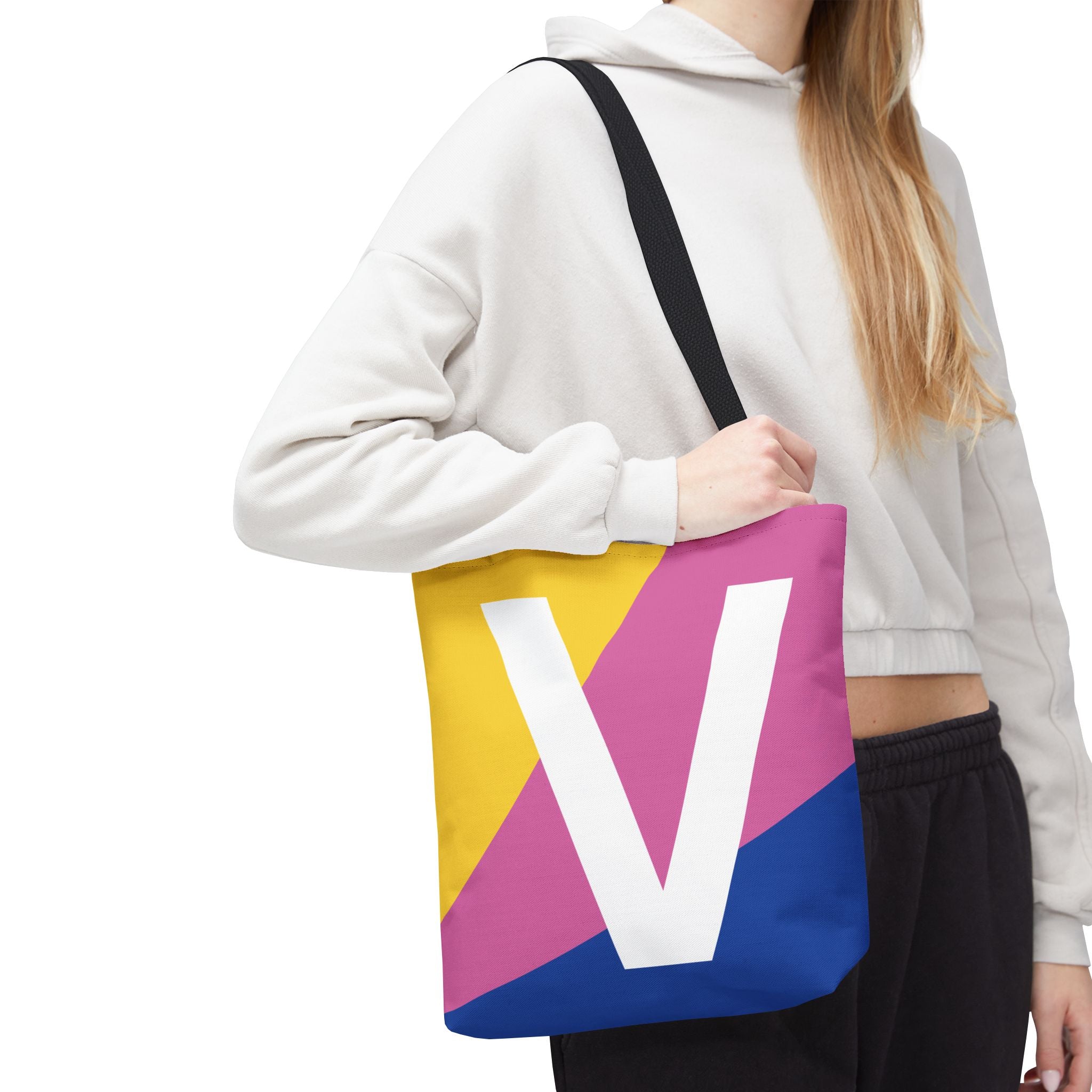 Monogram 'V' Colorblock Tote Bag — Personalized Initial V Shoulder Tote
