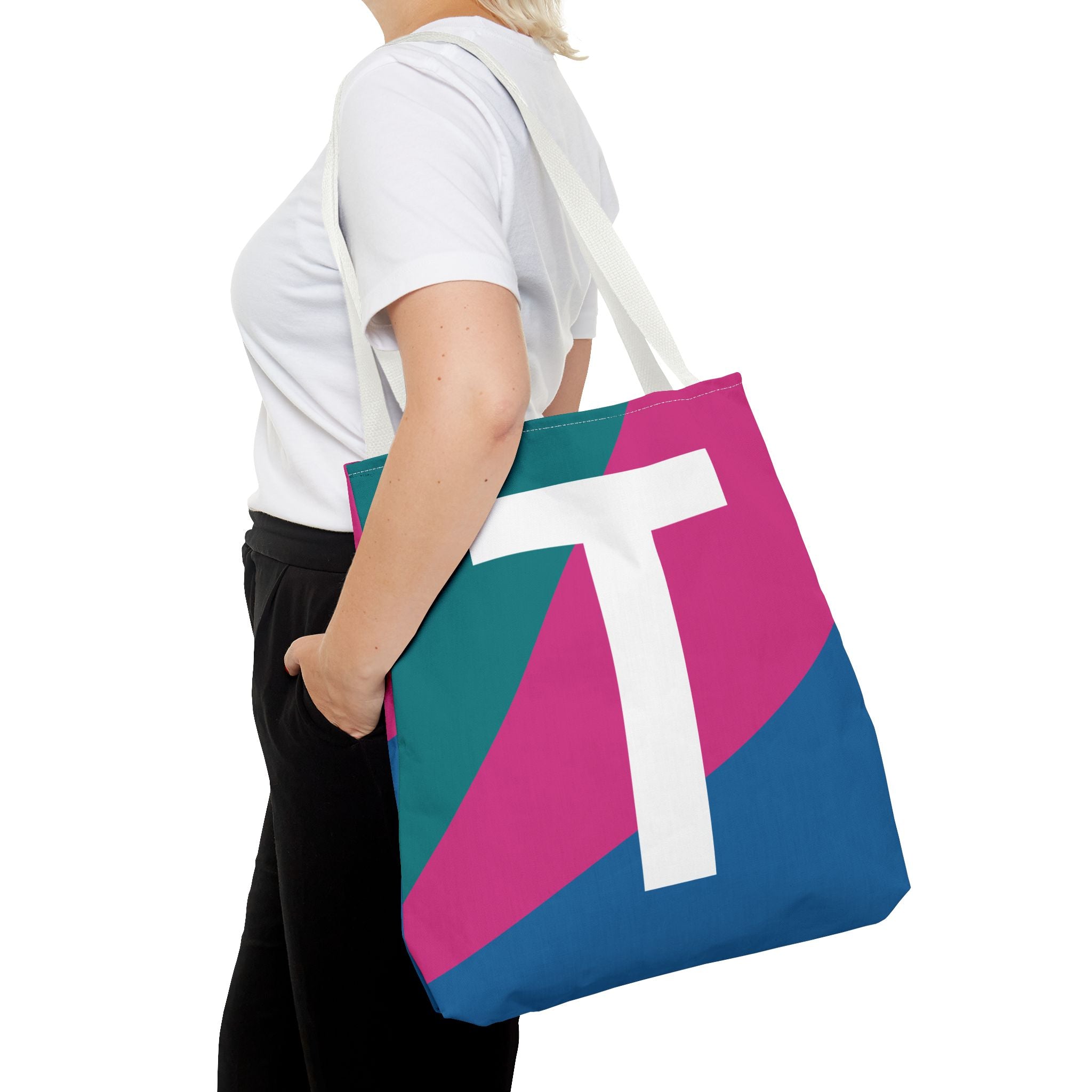 Monogram 'T' Colorblock Tote Bag — Personalized Initial T Shoulder Tote