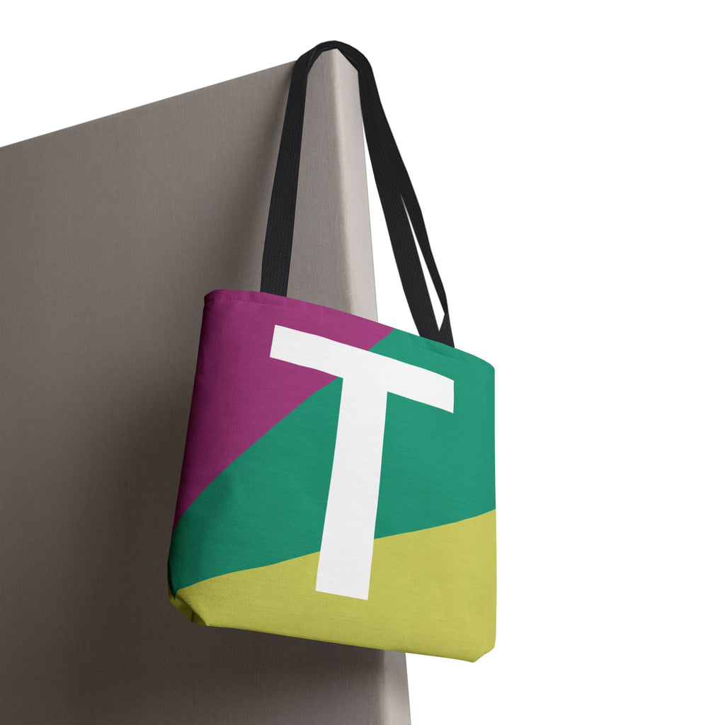 Monogram 'T' Colorblock Tote Bag — Personalized Initial T Shoulder Tote