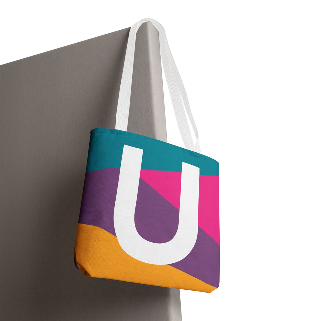 Monogram 'U' Colorblock Tote Bag — Personalized Initial U Shoulder Tote