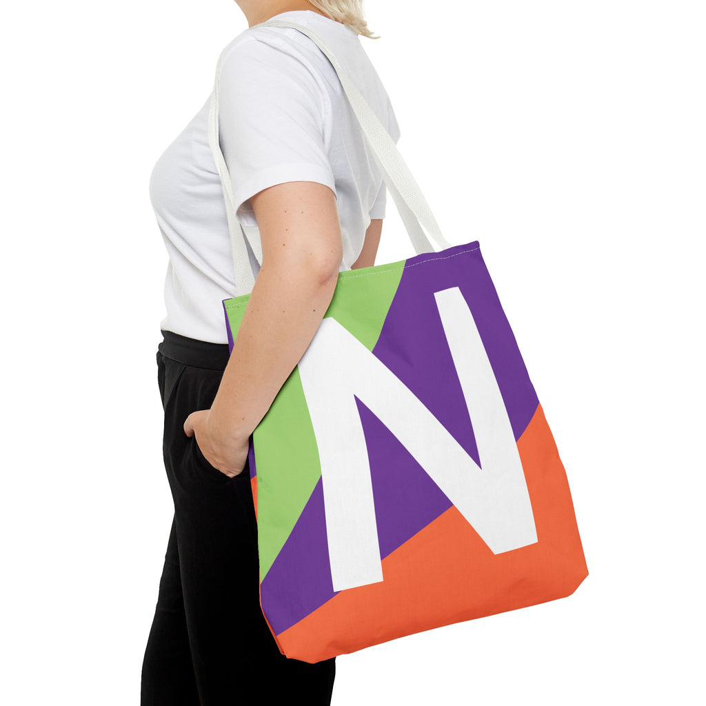 Monogram 'N' Colorblock Tote Bag — Personalized Initial N Shoulder Tote