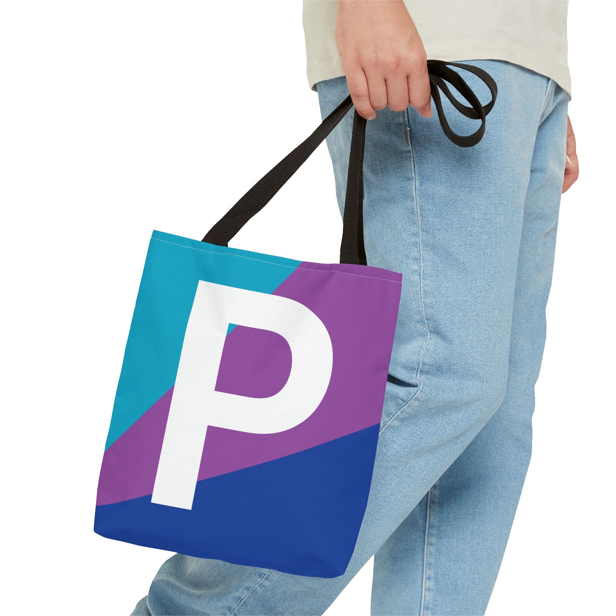Monogram 'P' Colorblock Tote Bag — Personalized Initial P Shoulder Tote