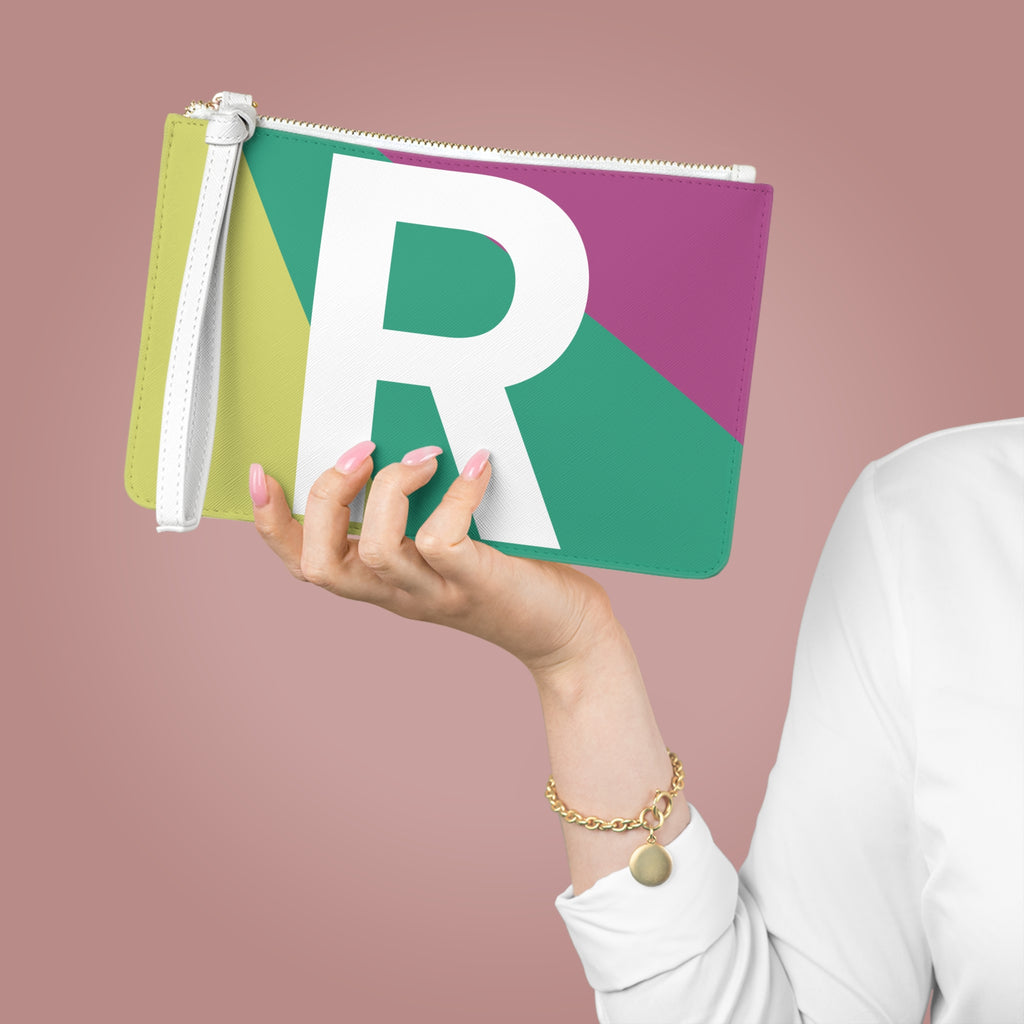 Monogram 'R' Colorblock Clutch Bag — Bold Geometric Wristlet for Everyday & Gifts